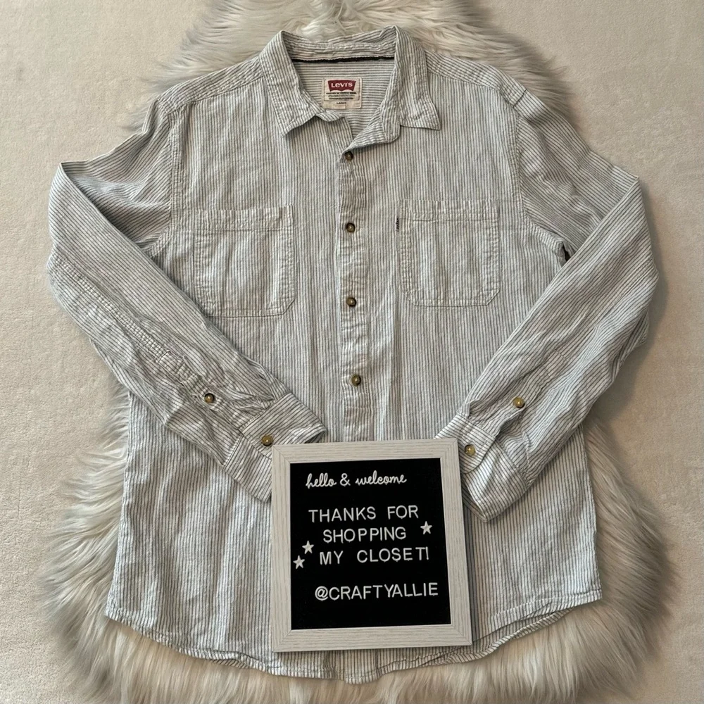 Vintage 90s Levi's Cotton Linen Striped Long Sleeve Button Down Shirt | …